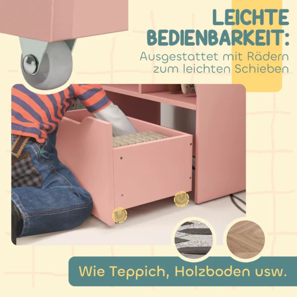 Kinderen boekenkast kinderkast met lade, 3 opbergvakken en 2 open vakken, opbergrek voor kinderkamer, speelkamer, roze, 60 x 29,9 x 90 cm 7