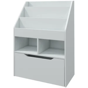 Kinderen boekenkast met lade, 3 opbergvakken en 2 open vakken, opbergrek voor kinderkamer, speelkamer, grijs, 60 x 29,9 x 90 cm 1