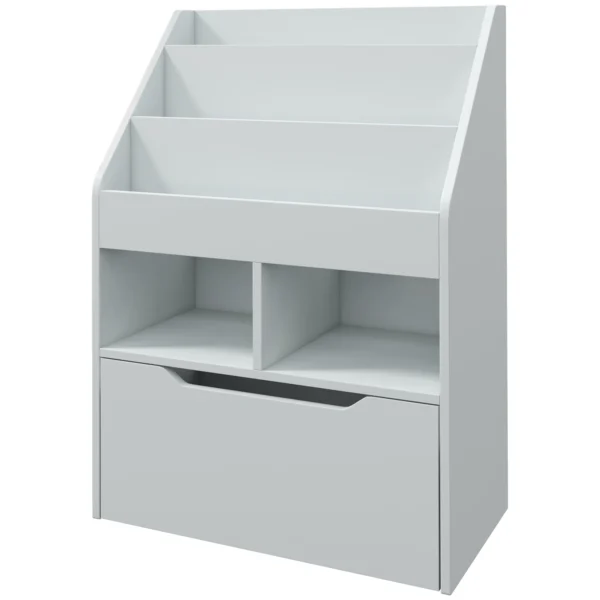 Kinderen boekenkast met lade, 3 opbergvakken en 2 open vakken, opbergrek voor kinderkamer, speelkamer, grijs, 60 x 29,9 x 90 cm 1