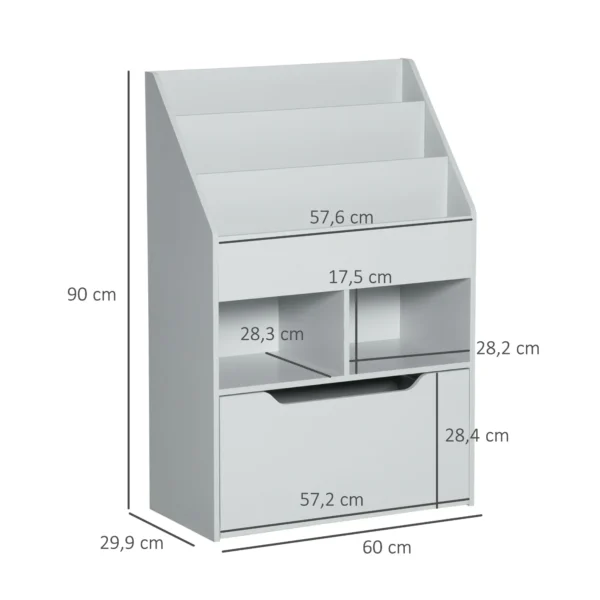 Kinderen boekenkast met lade, 3 opbergvakken en 2 open vakken, opbergrek voor kinderkamer, speelkamer, grijs, 60 x 29,9 x 90 cm 4