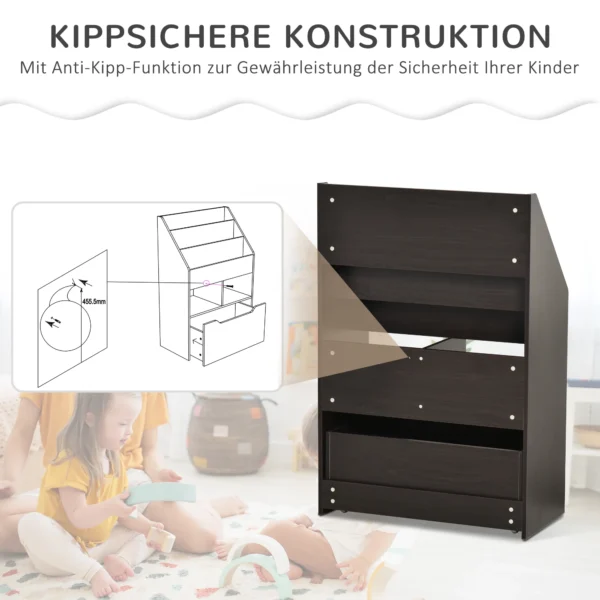 Kinderen boekenkast met lade, 3 opbergvakken en 2 open vakken, opbergrek voor kinderkamer, speelkamer, grijs, 60 x 29,9 x 90 cm 6