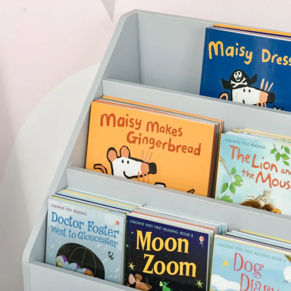 Kinderen boekenkast met lade, 3 opbergvakken en 2 open vakken, opbergrek voor kinderkamer, speelkamer, grijs, 60 x 29,9 x 90 cm 9