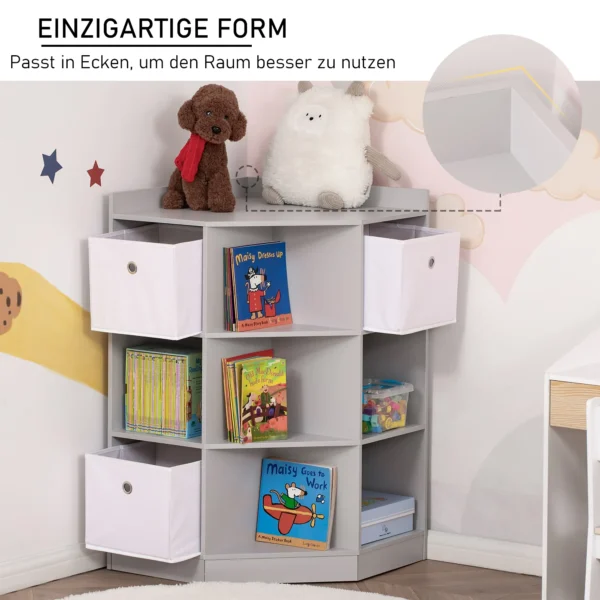 Kinderhoekrek met 3 opbergdozen kinderkamer speelgoedopslag voor 3 12 jaar kinderen grijs 57,4 x 57,4 x 94 cm 5