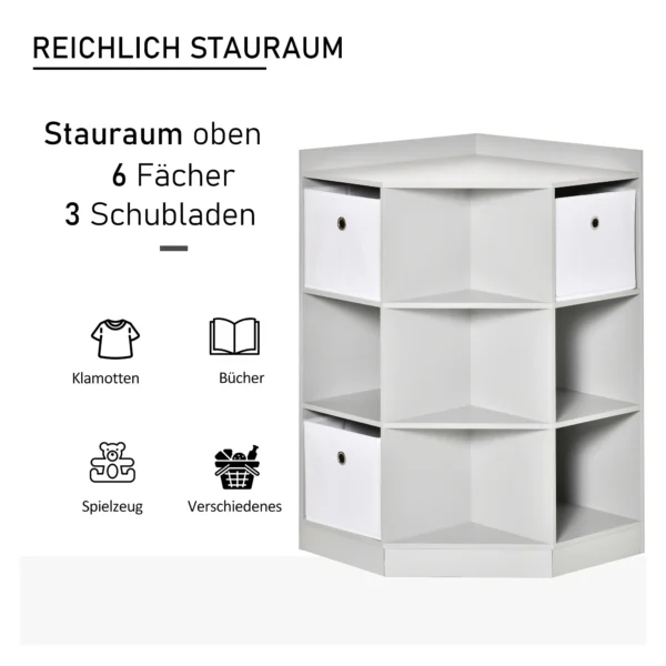 Kinderhoekrek met 3 opbergdozen kinderkamer speelgoedopslag voor 3 12 jaar kinderen grijs 57,4 x 57,4 x 94 cm 6