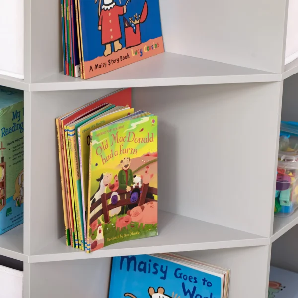 Kinderhoekrek met 3 opbergdozen kinderkamer speelgoedopslag voor 3 12 jaar kinderen grijs 57,4 x 57,4 x 94 cm 9