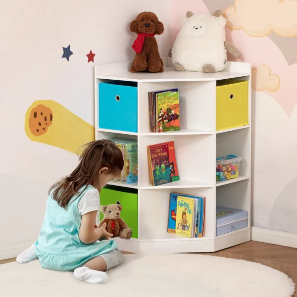 Kinderhoekrek met 3 opbergdozen kinderkamer speelgoedopslag voor kinderen van 3 12 jaar wit 57,4 x 57,4 x 94 cm 2