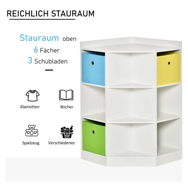 Kinderhoekrek met 3 opbergdozen kinderkamer speelgoedopslag voor kinderen van 3 12 jaar wit 57,4 x 57,4 x 94 cm 6