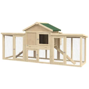Kippenhok 204 x 85 x 93 cm kippenren met nestkast vrijloop kippenhuis van hout met zitstokken waterdichte verf, voor 2 4 kippen natuurhout 1