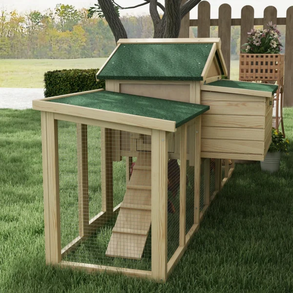 Kippenhok 204 x 85 x 93 cm kippenren met nestkast vrijloop kippenhuis van hout met zitstokken waterdichte verf, voor 2 4 kippen natuurhout 10