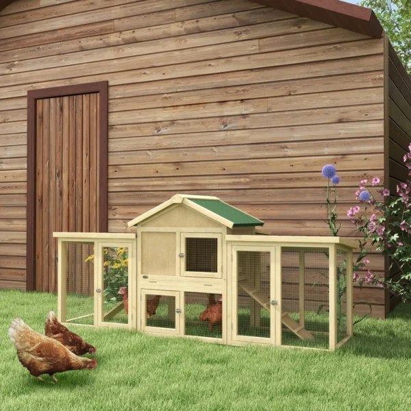 Kippenhok 204 x 85 x 93 cm kippenren met nestkast vrijloop kippenhuis van hout met zitstokken waterdichte verf, voor 2 4 kippen natuurhout 2