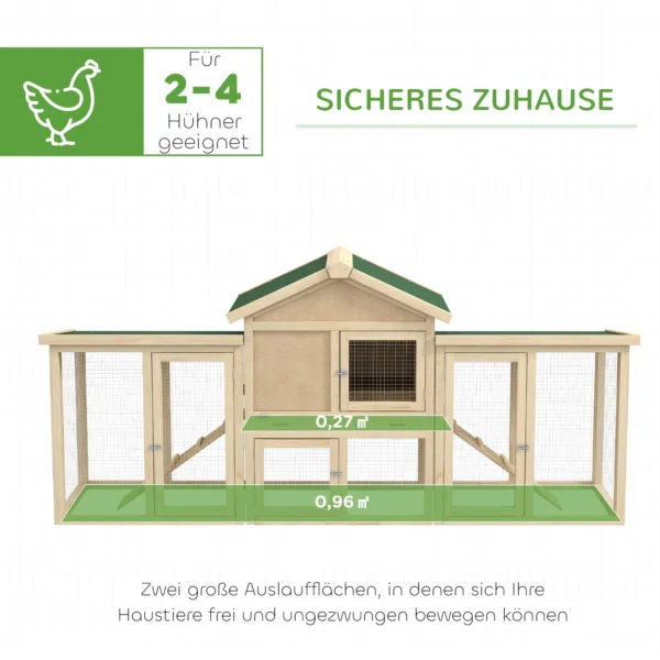 Kippenhok 204 x 85 x 93 cm kippenren met nestkast vrijloop kippenhuis van hout met zitstokken waterdichte verf, voor 2 4 kippen natuurhout 5