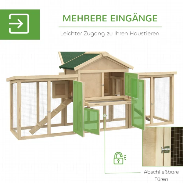 Kippenhok 204 x 85 x 93 cm kippenren met nestkast vrijloop kippenhuis van hout met zitstokken waterdichte verf, voor 2 4 kippen natuurhout 6