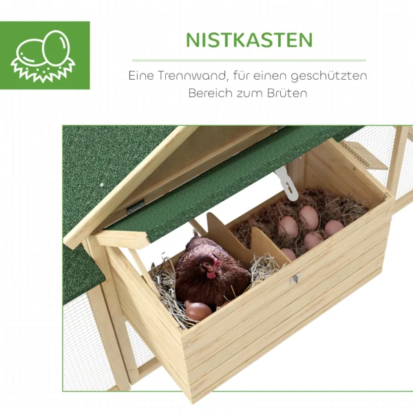 Kippenhok 204 x 85 x 93 cm kippenren met nestkast vrijloop kippenhuis van hout met zitstokken waterdichte verf, voor 2 4 kippen natuurhout 7