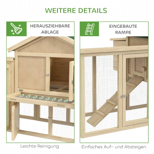 Kippenhok 204 x 85 x 93 cm kippenren met nestkast vrijloop kippenhuis van hout met zitstokken waterdichte verf, voor 2 4 kippen natuurhout 8
