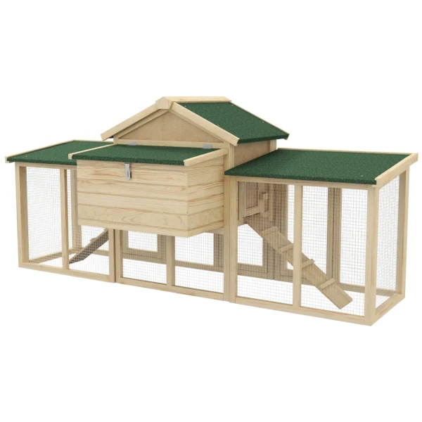 Kippenhok 204 x 85 x 93 cm kippenren met nestkast vrijloop kippenhuis van hout met zitstokken waterdichte verf, voor 2 4 kippen natuurhout 9