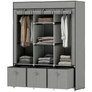 Kledingkast stoffenkast met kledingstang, lades, rits vouwkast voor slaapkamer, kleedkamer, 125 x 43 x 162,5 cm, lichtgrijs 1