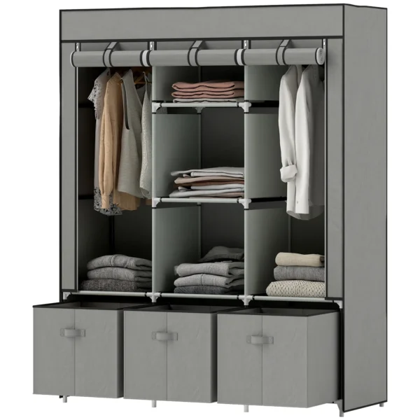 Kledingkast stoffenkast met kledingstang, lades, rits vouwkast voor slaapkamer, kleedkamer, 125 x 43 x 162,5 cm, lichtgrijs 1