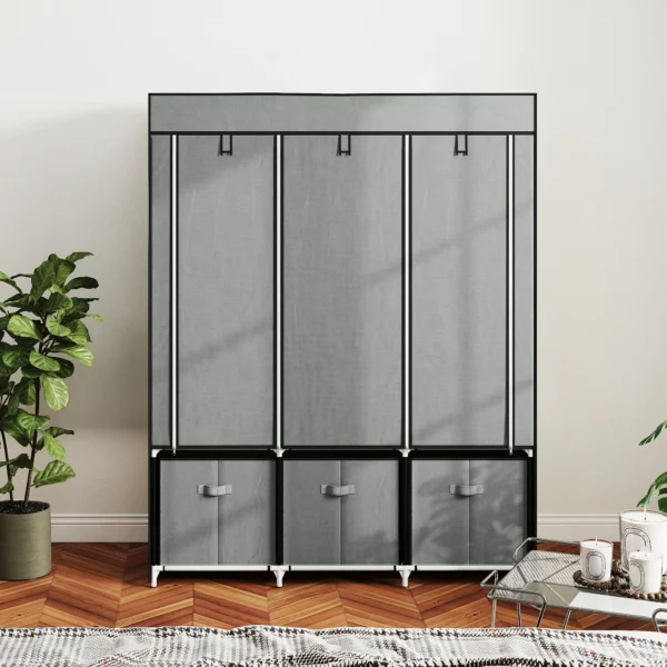 Kledingkast stoffenkast met kledingstang, lades, rits vouwkast voor slaapkamer, kleedkamer, 125 x 43 x 162,5 cm, lichtgrijs 10
