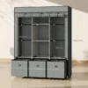 Kledingkast stoffenkast met kledingstang, lades, rits vouwkast voor slaapkamer, kleedkamer, 125 x 43 x 162,5 cm, lichtgrijs 4