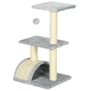 Krabpaal 72 cm kattentoren met pluche ballen, sisal stammen, platform, krabplank meerlaagse kattenkrabpaal, klimboom, voor middelgrote katten, lichtgrijs 1