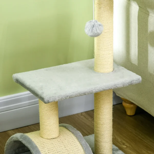Krabpaal 72 cm kattentoren met pluche ballen, sisal stammen, platform, krabplank meerlaagse kattenkrabpaal, klimboom, voor middelgrote katten, lichtgrijs 10