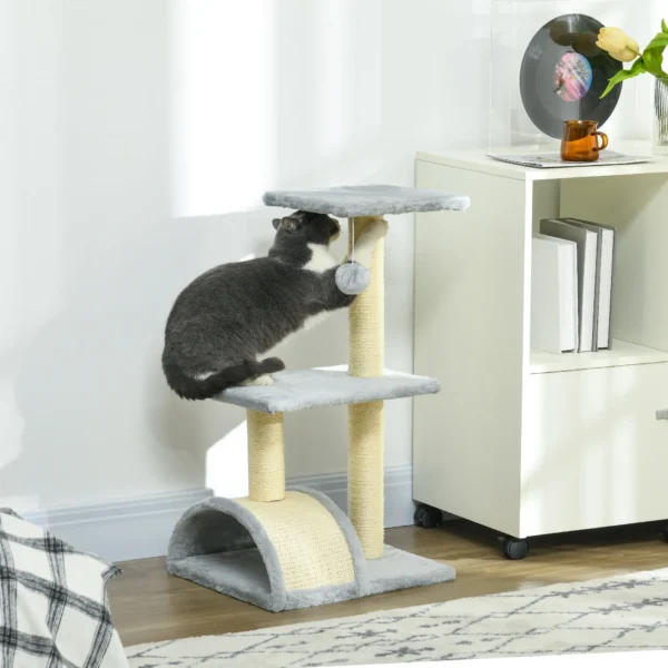 Krabpaal 72 cm kattentoren met pluche ballen, sisal stammen, platform, krabplank meerlaagse kattenkrabpaal, klimboom, voor middelgrote katten, lichtgrijs 2
