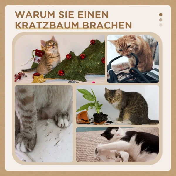 Krabpaal 72 cm kattentoren met pluche ballen, sisal stammen, platform, krabplank meerlaagse kattenkrabpaal, klimboom, voor middelgrote katten, lichtgrijs 7