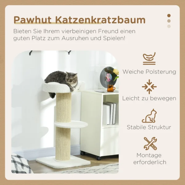 Krabpaal 91 cm kattentoren met sisalstammen, platform, kussen meerlaagse kattenkrabpaal, klimboom, voor middelgrote katten, roomwit 5