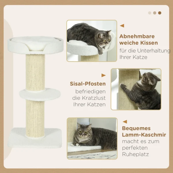 Krabpaal 91 cm kattentoren met sisalstammen, platform, kussen meerlaagse kattenkrabpaal, klimboom, voor middelgrote katten, roomwit 6