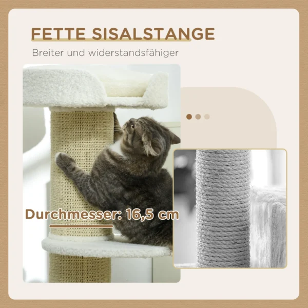 Krabpaal 91 cm kattentoren met sisalstammen, platform, kussen meerlaagse kattenkrabpaal, klimboom, voor middelgrote katten, roomwit 7