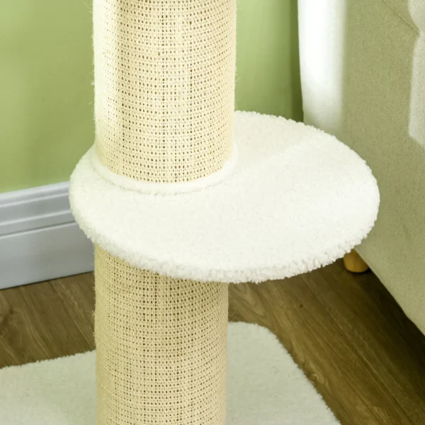 Krabpaal 91 cm kattentoren met sisalstammen, platform, kussen meerlaagse kattenkrabpaal, klimboom, voor middelgrote katten, roomwit 9