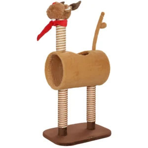 Krabpaal 98 cm kattentoren in hertontwerp, met hol, speelbal, jutestammen, kattenkrabpaal, klimboom, voor middelgrote katten, bruin 1