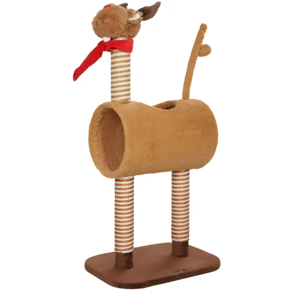 Krabpaal 98 cm kattentoren in hertontwerp, met hol, speelbal, jutestammen, kattenkrabpaal, klimboom, voor middelgrote katten, bruin 1