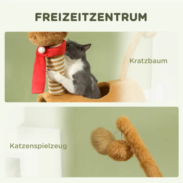Krabpaal 98 cm kattentoren in hertontwerp, met hol, speelbal, jutestammen, kattenkrabpaal, klimboom, voor middelgrote katten, bruin 5