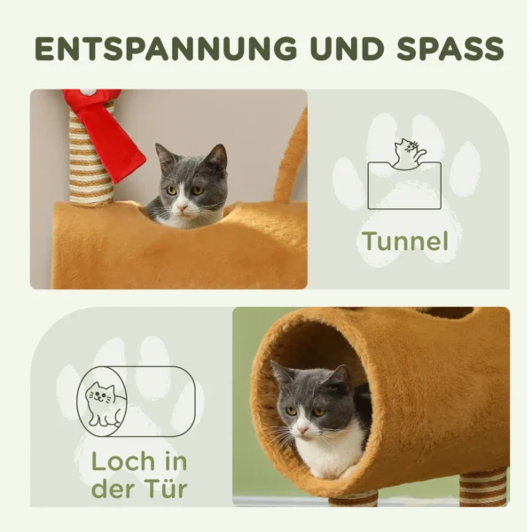 Krabpaal 98 cm kattentoren in hertontwerp, met hol, speelbal, jutestammen, kattenkrabpaal, klimboom, voor middelgrote katten, bruin 6