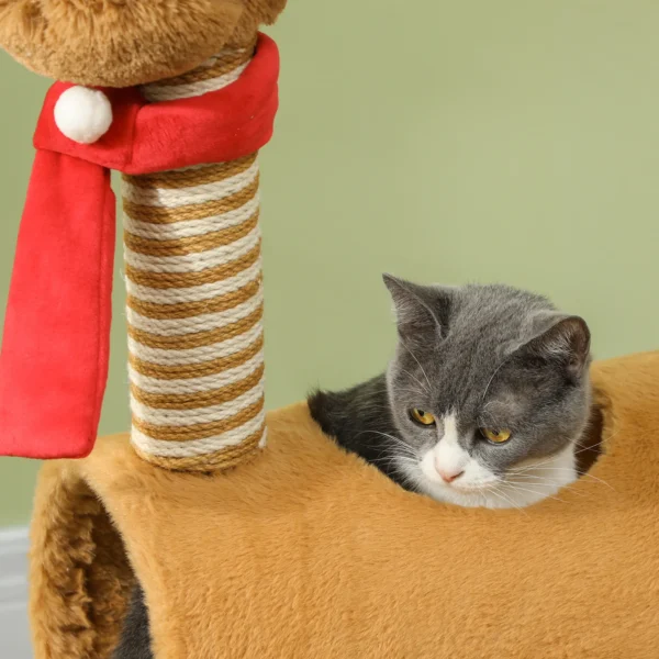 Krabpaal 98 cm kattentoren in hertontwerp, met hol, speelbal, jutestammen, kattenkrabpaal, klimboom, voor middelgrote katten, bruin 9