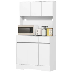 Küchenschrank buffetschrank mit arbeitsplatte, 6 türen, hochschrank mit verstellbaren einlegeböden, kabellöchern, mikrowellenschrank moderner vorratsschrank, weiß, 100 x 38 x 180 cm 1