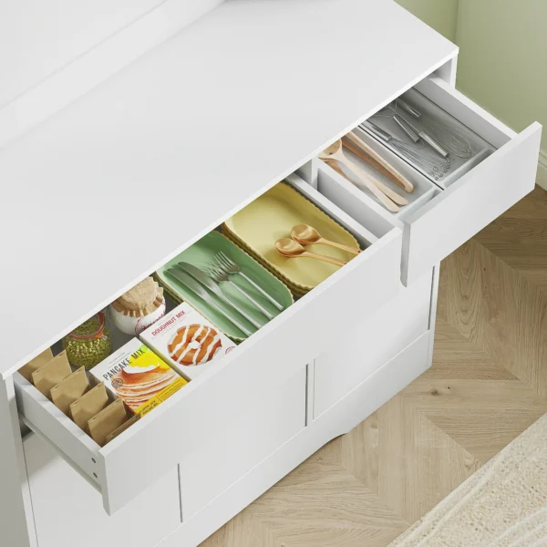 Küchenschrank buffetschrank mit arbeitsplatte, 6 türen, hochschrank mit verstellbaren einlegeböden, kabellöchern, mikrowellenschrank moderner vorratsschrank, weiß, 100 x 38 x 180 cm 10