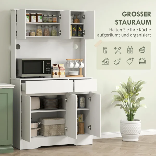 Küchenschrank buffetschrank mit arbeitsplatte, 6 türen, hochschrank mit verstellbaren einlegeböden, kabellöchern, mikrowellenschrank moderner vorratsschrank, weiß, 100 x 38 x 180 cm 5