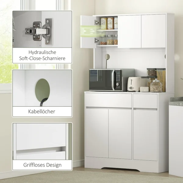 Küchenschrank buffetschrank mit arbeitsplatte, 6 türen, hochschrank mit verstellbaren einlegeböden, kabellöchern, mikrowellenschrank moderner vorratsschrank, weiß, 100 x 38 x 180 cm 7
