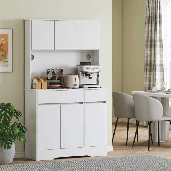 Küchenschrank buffetschrank mit arbeitsplatte, 6 türen, hochschrank mit verstellbaren einlegeböden, kabellöchern, mikrowellenschrank moderner vorratsschrank, weiß, 100 x 38 x 180 cm 9