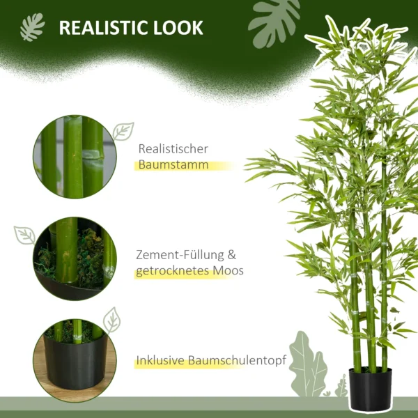 Kunstmatige bamboe groot 150 cm kunstplant net als echt, plastic bamboe kunstmatige planten, kunstbamboe met kunstmos in pot decoratie voor woonkamer, slaapkamer, tuin 5