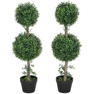 Kunstmatige buxusboom 2 delige set groot 91,6 cm kunstplanten in pot, kunstplant, buxusboom zoals echt kunstboom met uv bescherming voor woonkamer tuin balkon 1