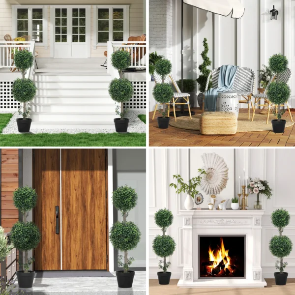 Kunstmatige buxusboom 2 delige set groot 91,6 cm kunstplanten in pot, kunstplant, buxusboom zoals echt kunstboom met uv bescherming voor woonkamer tuin balkon 2