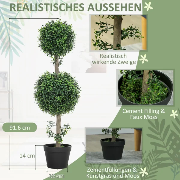 Kunstmatige buxusboom 2 delige set groot 91,6 cm kunstplanten in pot, kunstplant, buxusboom zoals echt kunstboom met uv bescherming voor woonkamer tuin balkon 5