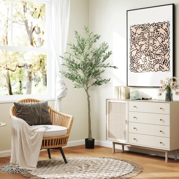 Kunstmatige olijfboom groot 180 cm kunstplant, plastic kunstmatige planten olijfboom in pot, kunstboom met cement, kunstmos voor woonkamer, slaapkamer, decoratie, kantoor 10