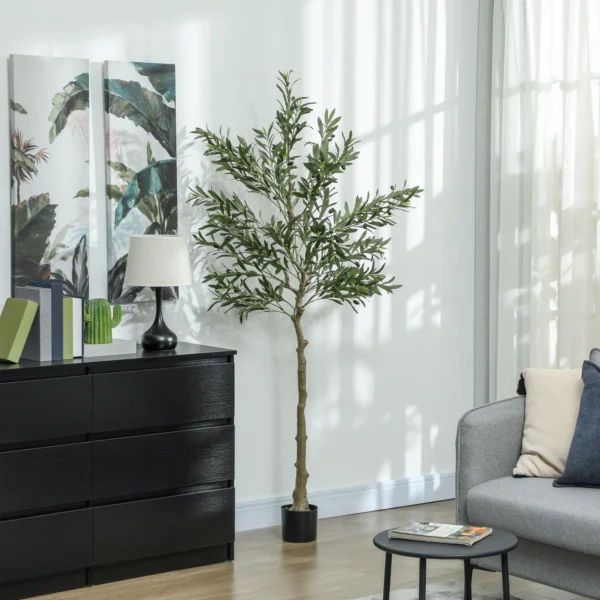 Kunstmatige olijfboom groot 180 cm kunstplant, plastic kunstmatige planten olijfboom in pot, kunstboom met cement, kunstmos voor woonkamer, slaapkamer, decoratie, kantoor 2
