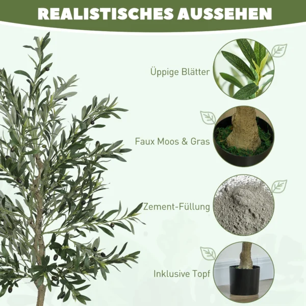 Kunstmatige olijfboom groot 180 cm kunstplant, plastic kunstmatige planten olijfboom in pot, kunstboom met cement, kunstmos voor woonkamer, slaapkamer, decoratie, kantoor 5