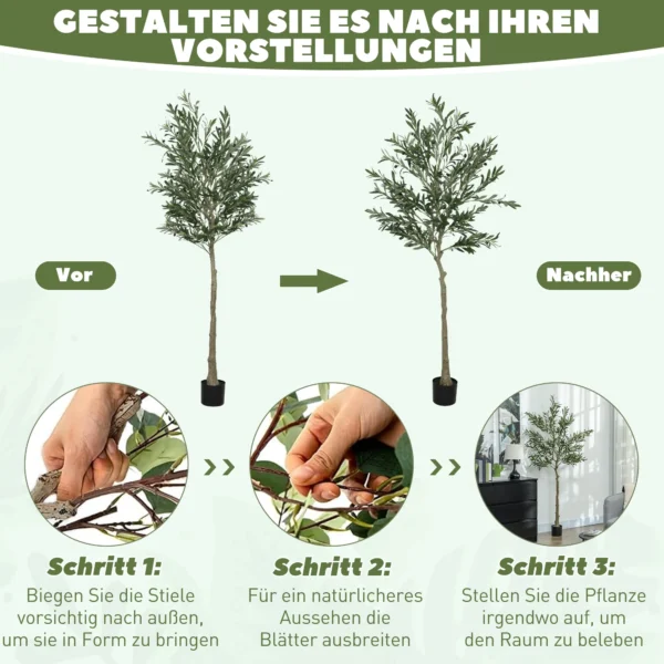 Kunstmatige olijfboom groot 180 cm kunstplant, plastic kunstmatige planten olijfboom in pot, kunstboom met cement, kunstmos voor woonkamer, slaapkamer, decoratie, kantoor 7