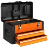 Lege gereedschapskist, 49,7 x 25,3 x 28,9 cm gereedschapskist met lade, mini box, bovenste opbergvak, handvat, gereedschapskoffer van staal, oranje 1